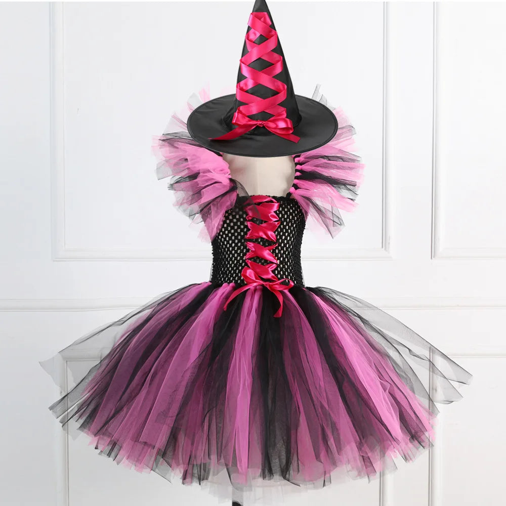 Halloween New Witch Dress Cosplay Costume Dress for Girl Carnival Party Dress Hat Broom Fancy Clothes Suit - Charlie Dolly