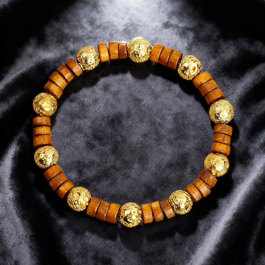 Natural Stone & Wood Bead Boho Protection Bracelet, Handmade Grounding Talisman