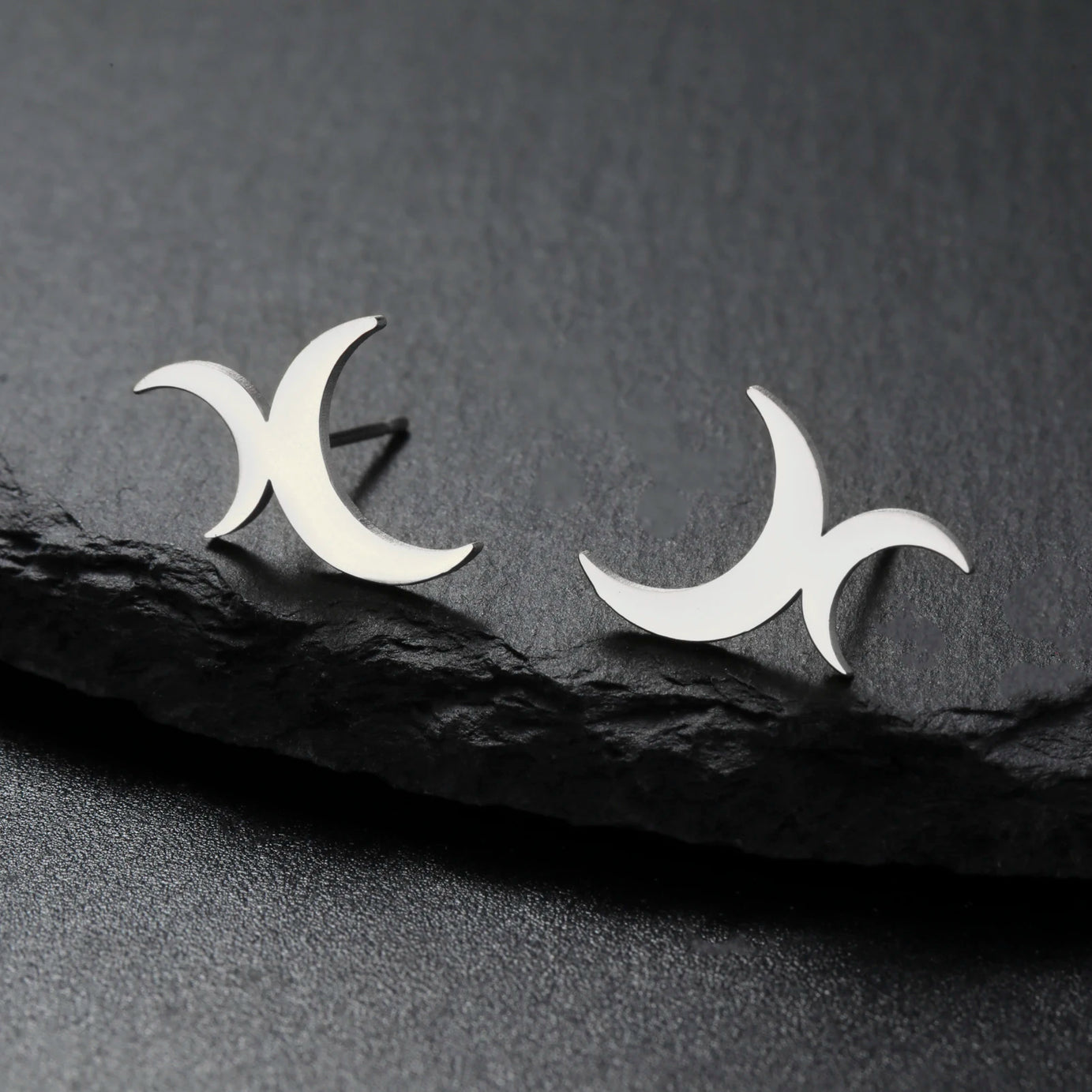 Crescent Moon Dangle Stud Earrings, Vintage Lunar Phase Celestial Talisman