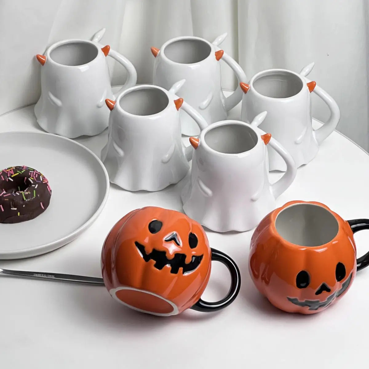 Halloween Cute Funny Little Ghost Water  Mug Embossed Ceramic Cup Design Sense Minority Creative Pumpkin Cups - Charlie Dolly