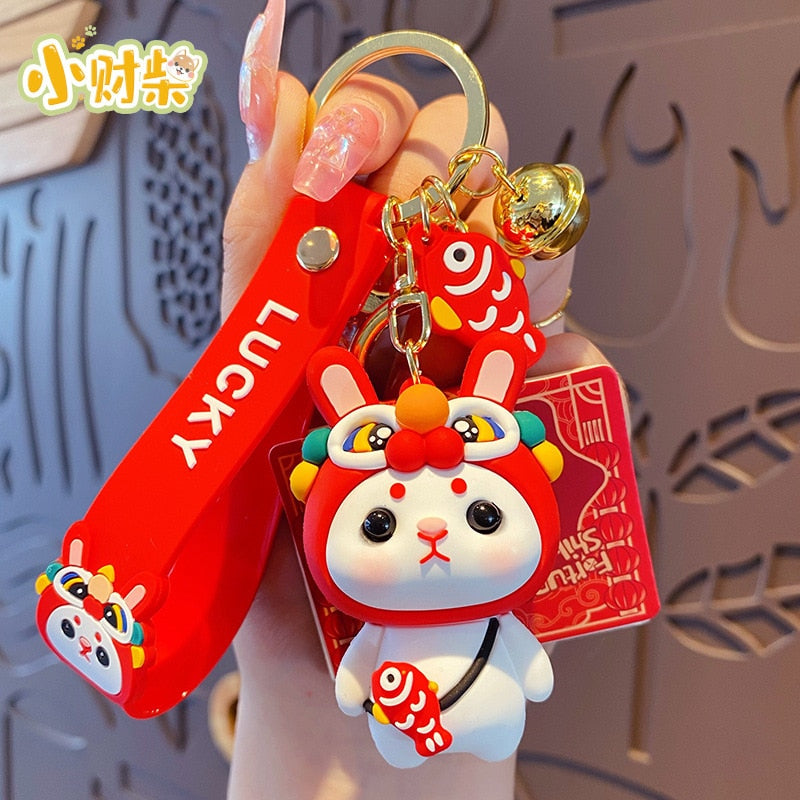 Cartoon Rich Shiba Inu Famous Painting Keychain Cute Lucky Rabbit Shiba Inu Doll Keyring Women Couple Bag Pendant Key Chains - Charlie Dolly