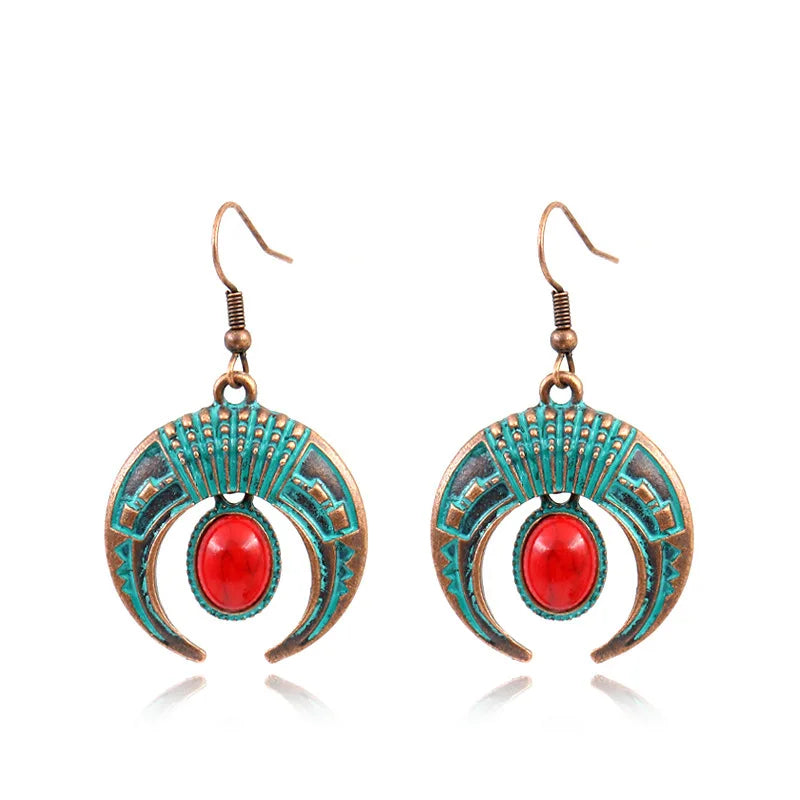 Bohemian Orange Beaded Tassel Drop Earrings Ethnic Carved Alloy For Women Vintage Stone Boho Ladies Earrings