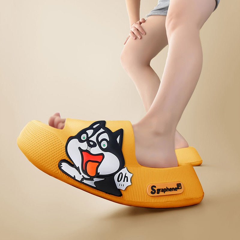 Mo Dou 2023 New Summer Slippers Cute Dog Sticker Thick Sole Soft Women Sandals Bathroom Beach Indoor Outdoor Men Slides Cool - Charlie Dolly