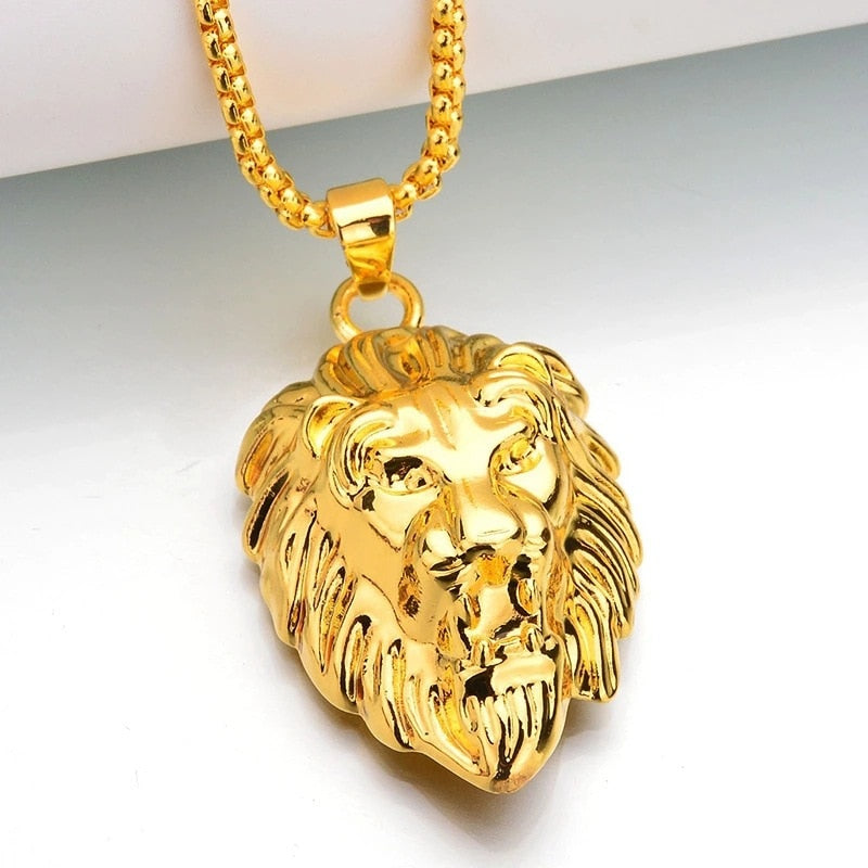 Fashion Rust Steel Lion Head Animal Necklace Hip Hop Necklace for Men Stainless Steel Jewelry Halloween Party Anniversary Gift - Charlie Dolly