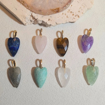 1pc Heart Shape Natural Stone Amethyst Lapis Lazuli Pendants Faceted Natural Stone Charms DIY Necklace Earring Accessories