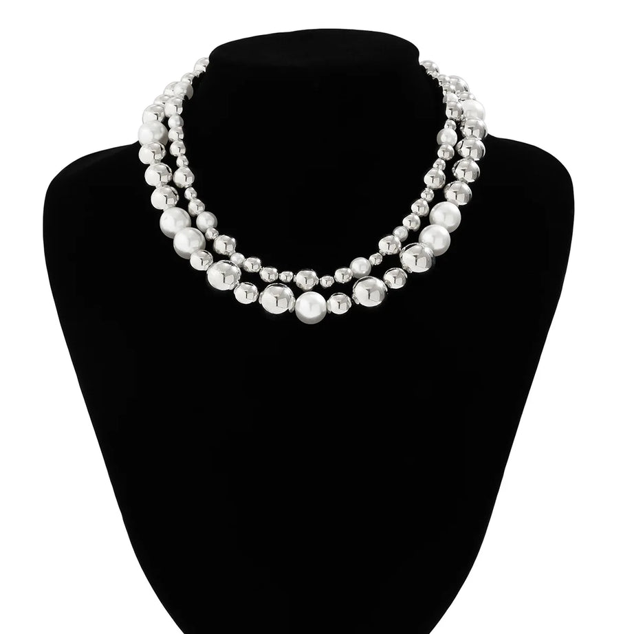 Mixed Pearl Ball Layered Collar Necklace Jewelry