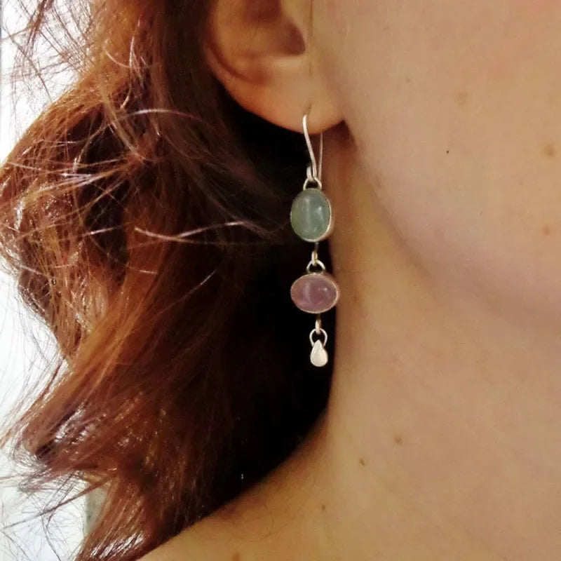 Delicate Natural Moonstone Drop Earrings Charms Jewelry Oval Pink Blue Stone Wedding Earrings Engagement Gift for Women