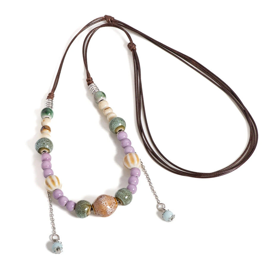 Pastel Ceramic Bead Long Necklace Jewelry