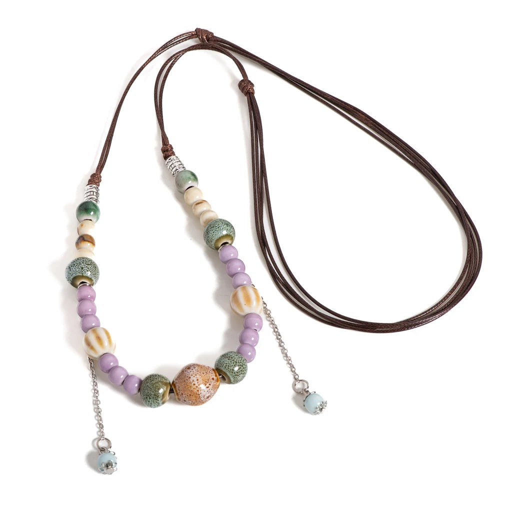 Pastel Ceramic Bead Long Necklace Jewelry