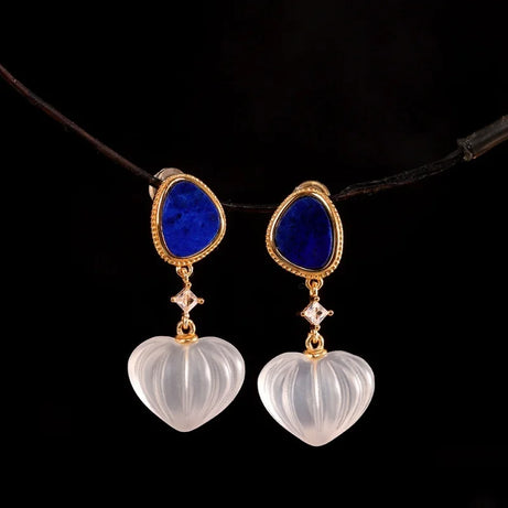 GEEZENCA 925 Silver Lapis Lazuli White Crystal Women's Drop Earrings 18K Gold Heart Waterdrop Dangle Earring Love Gift For Her - Charlie Dolly