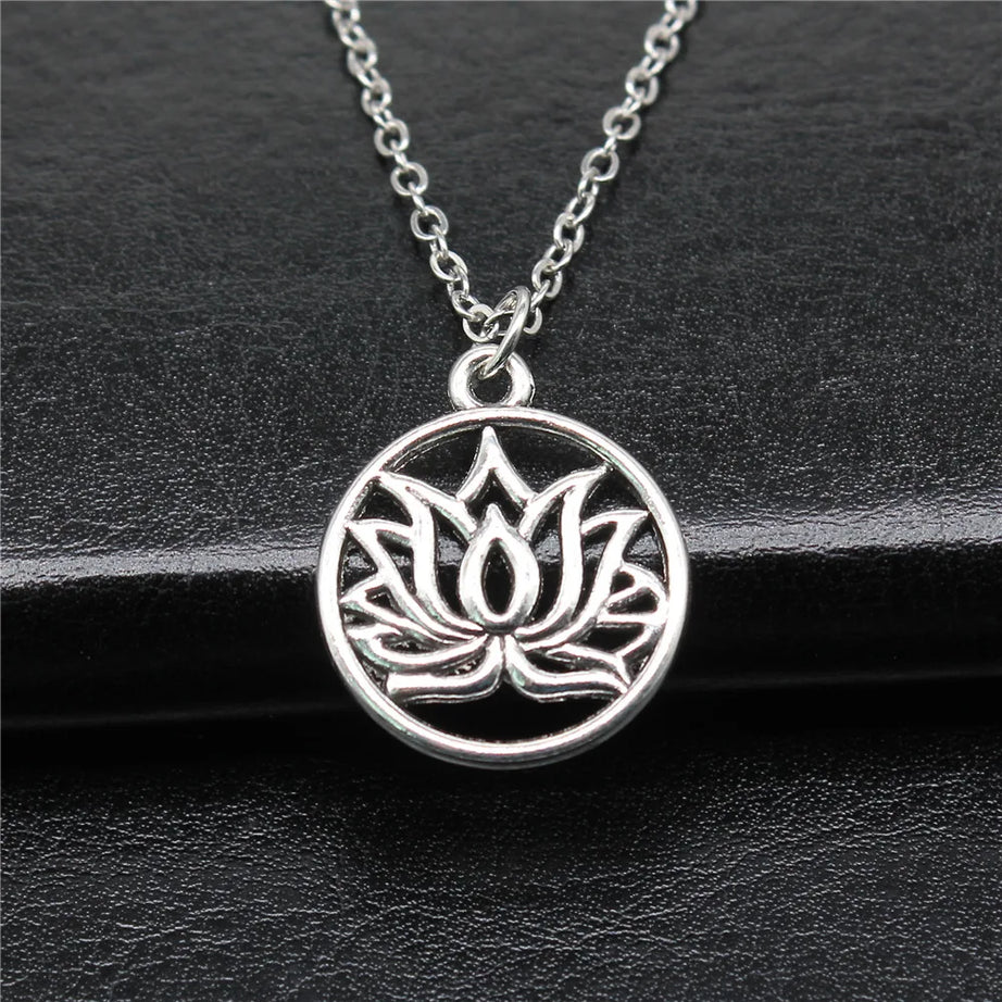 Retro Lotus Flower Buddhist Pendant, Vintage Boho Necklace