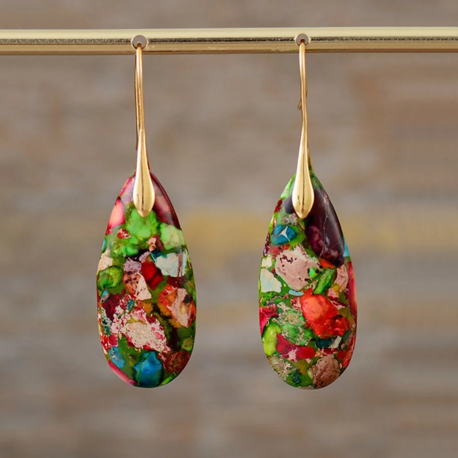 Natural Stone Geometric Pendant Earrings