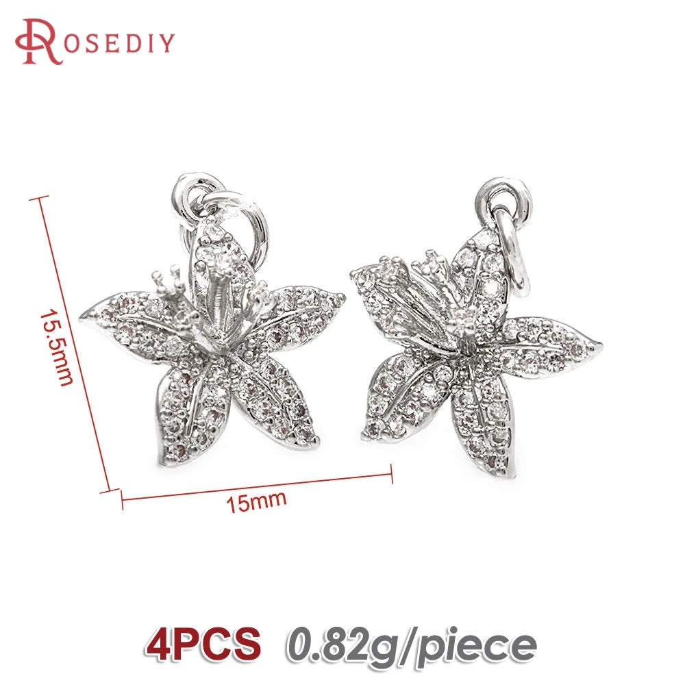 18K Gold Color Brass and Zircon Lotus Flower Necklaces Charms Pendants High Quality Diy Jewelry Accessories Making Supplies