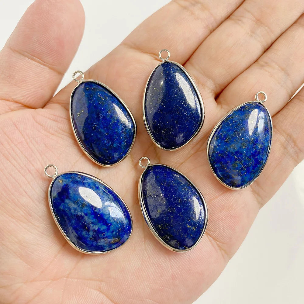 Natural Lapis Lazuli Pendant Blue Heart Square Oval Bullet Stone Charms For Jewelry Making Necklace Earrings Bracelet DIY 2PCS
