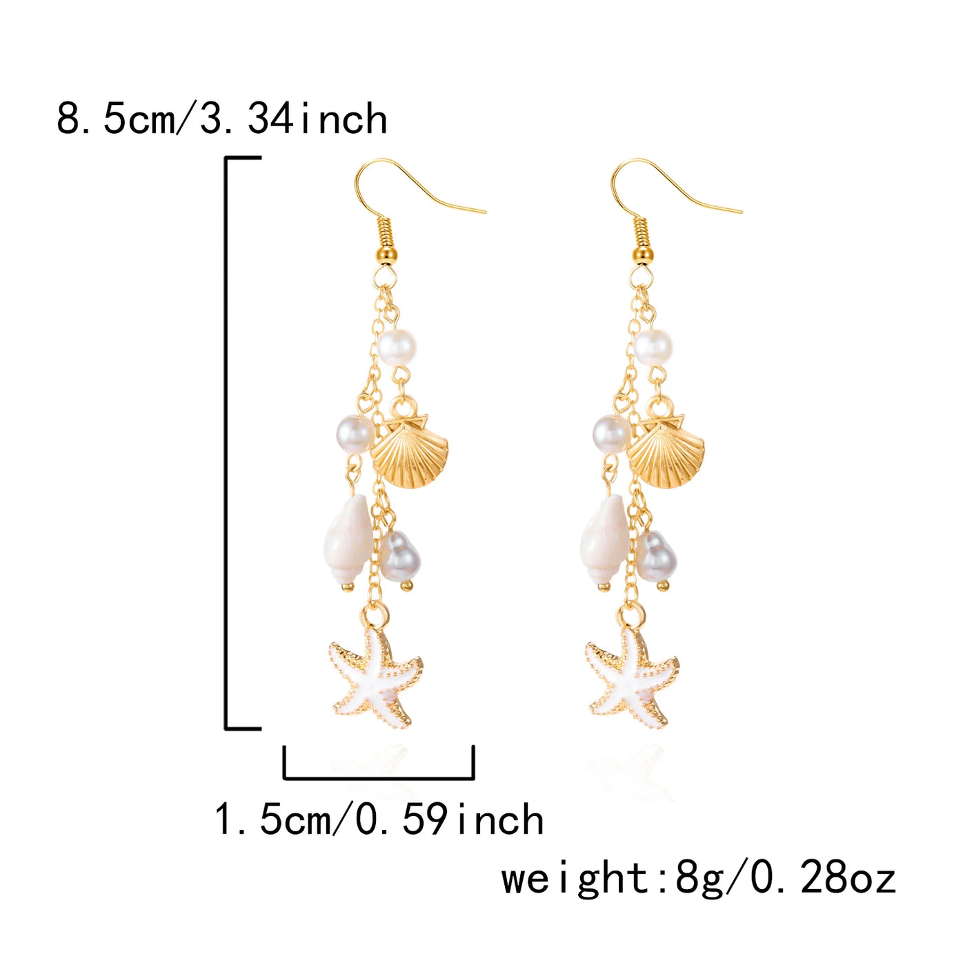 Ocean Style Shell, Starfish and Conch Enamel Drop Earrings