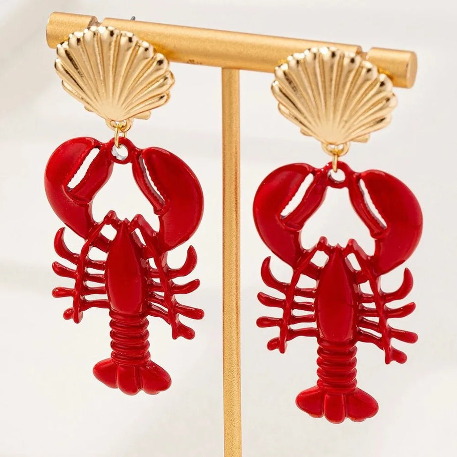 Handmade Lobster Stone Beaded Necklace and Earring Set