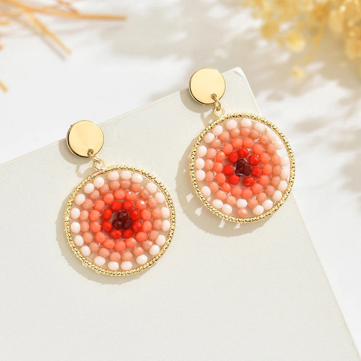 Boho Ethnic Style Seed Beaded Drop Earrings for Women Ladies Creative Personality Metal Dangle Earrings Handmade Jewelry Gifts