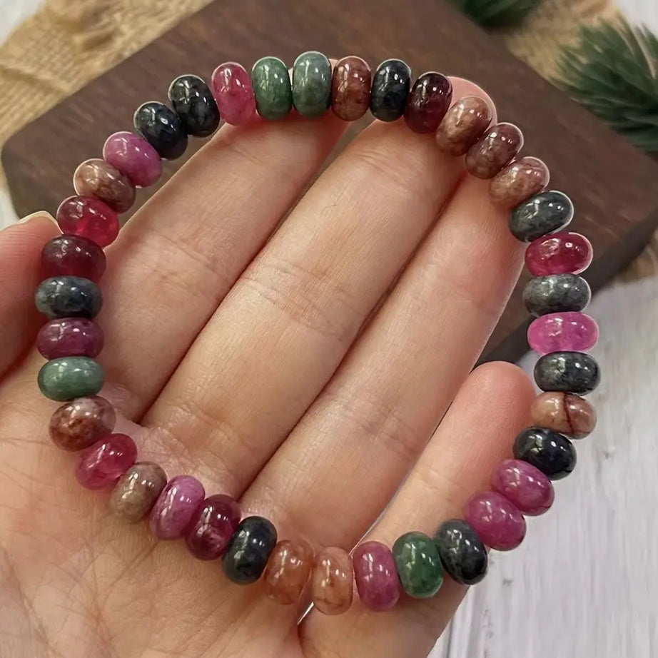 Bohemian Natural Stone Abacus Bead Bracelet, Handmade Healing Crystal Elastic Stretch Bracelet, Boho Beaded Jewelry for Women - Charlie Dolly