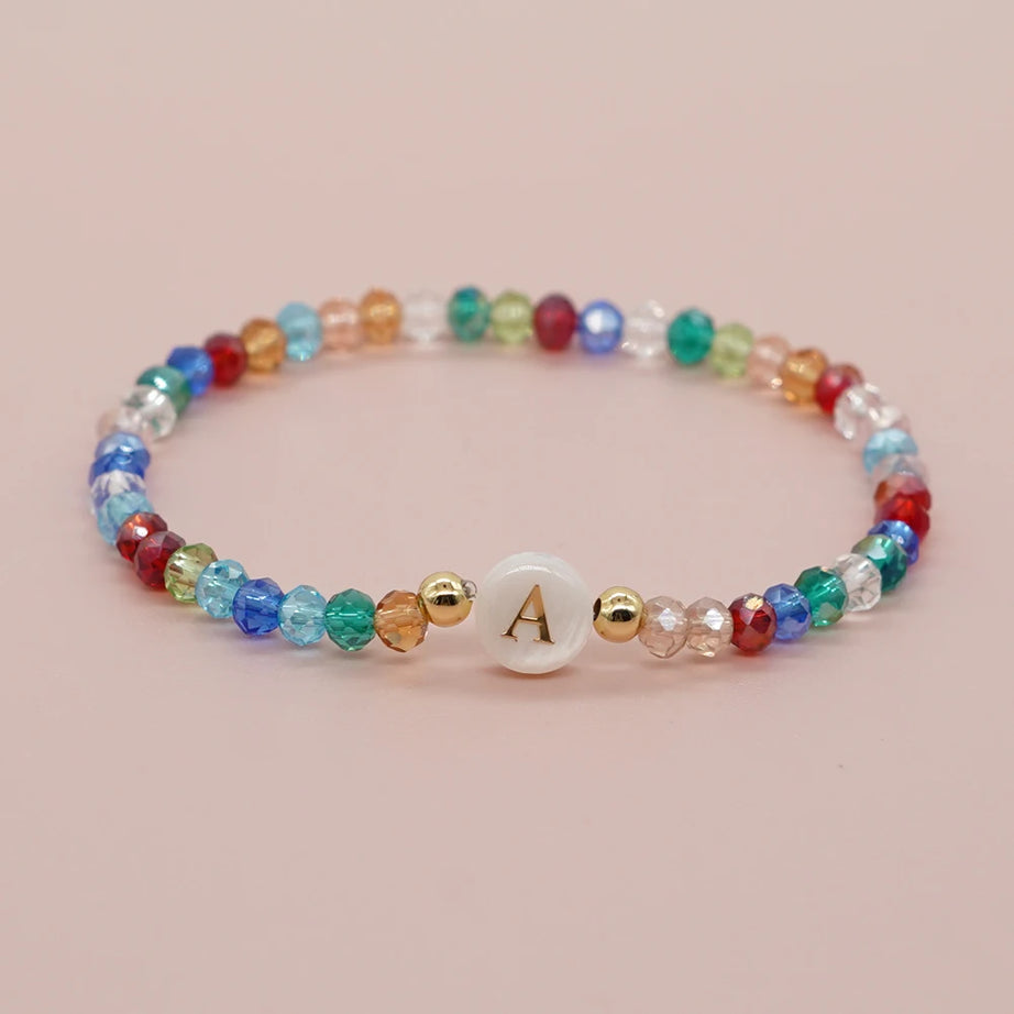 Crystal and Shell Initial Letter A to Z Boho Bracelet