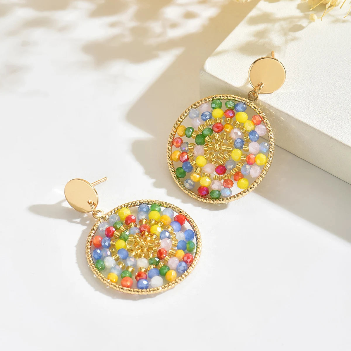Boho Ethnic Style Seed Beaded Drop Earrings for Women Ladies Creative Personality Metal Dangle Earrings Handmade Jewelry Gifts