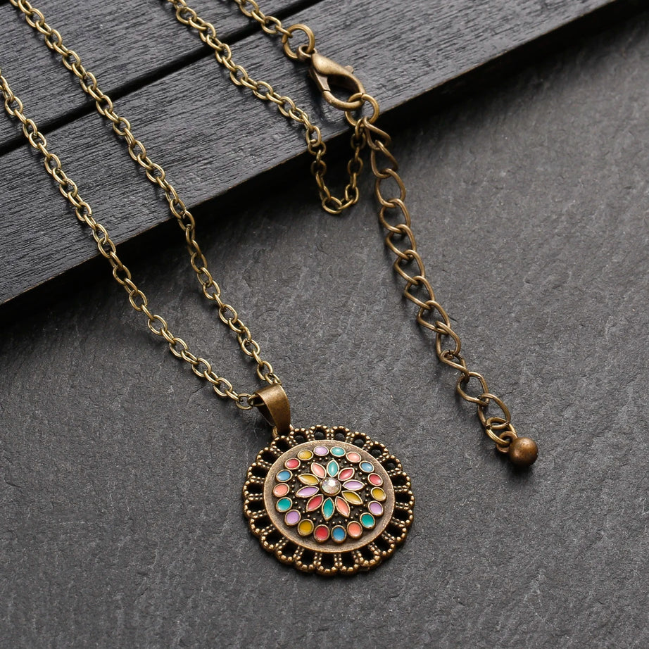 Colorful Bead Flower Necklace Earring Set Jewelry