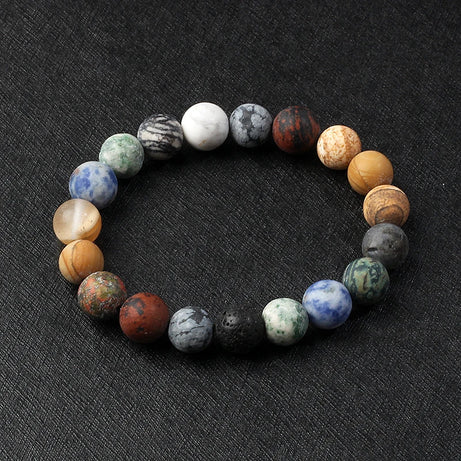 Nine Planets Solar System Beaded Bracelet, Natural Stone Galaxy Cosmic Talisman