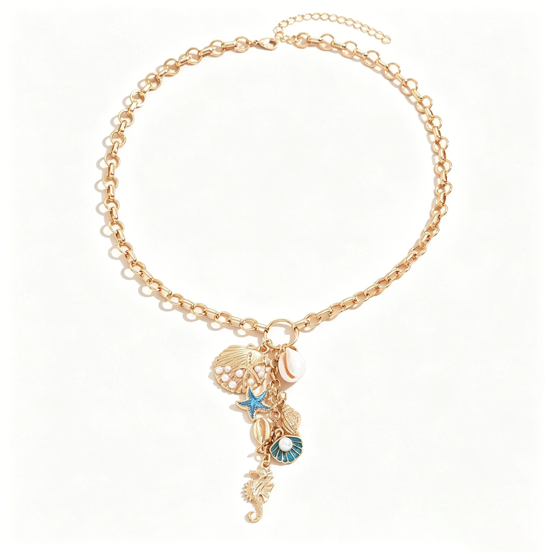 Chunky Gold Ocean Charm Boho Necklace
