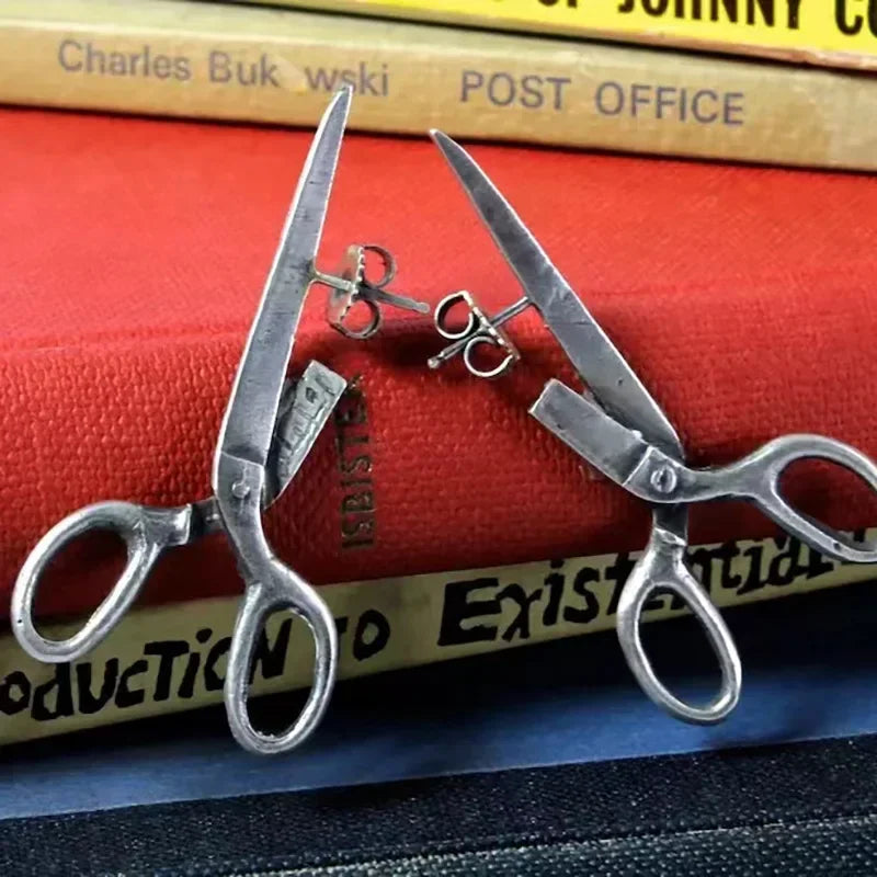 Dark Gothic Vintage Imitation Scissors Exaggerate Stud Earrings for Men Women Goth Punk Silver Color Halloween Fashion Jewelry - Charlie Dolly