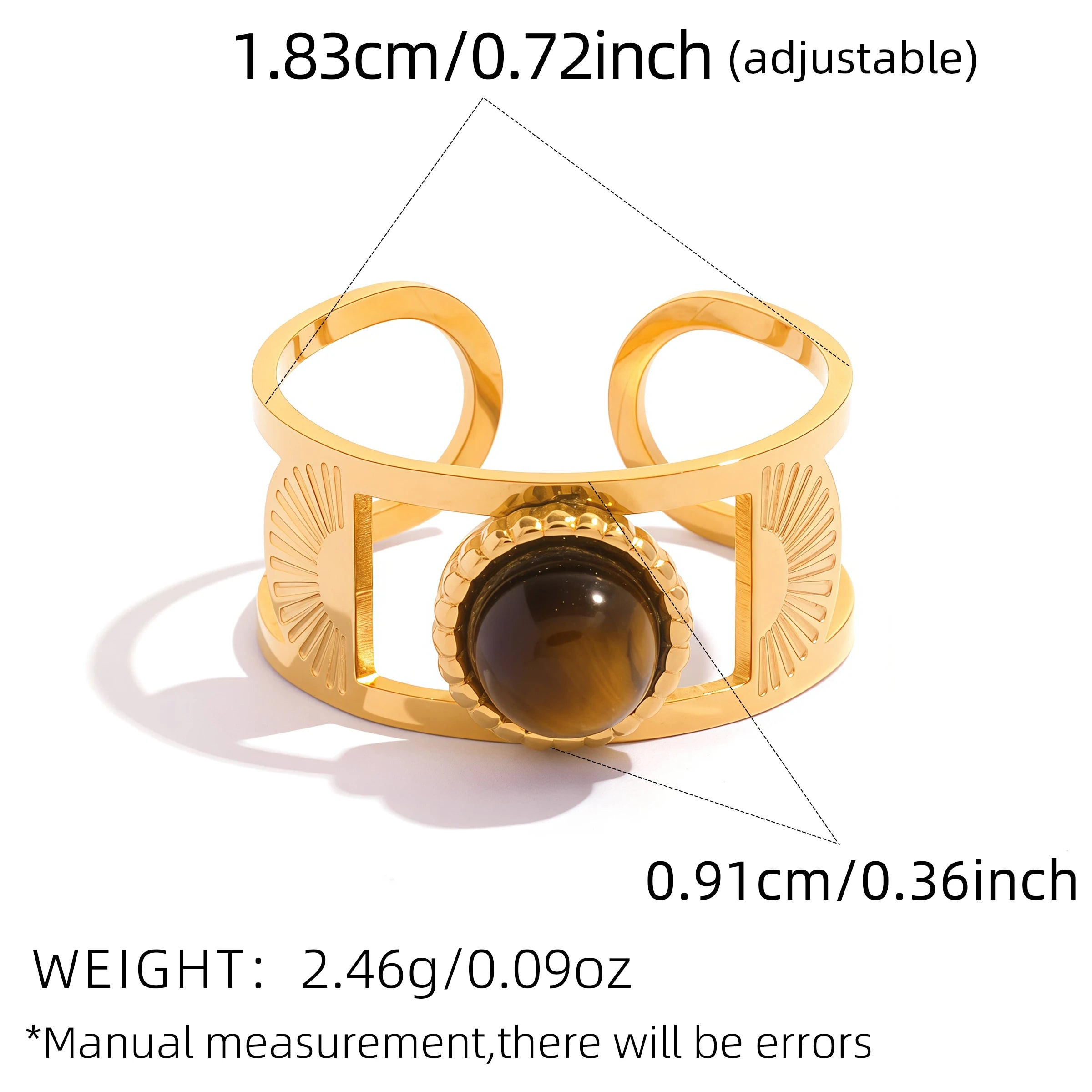 Creative Gold Plated Stainless Steel Rings for Women Simple Geometric Natural tiger Stone Finger Ring Boho Vintage Jewelry Gift
