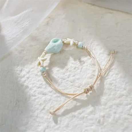 Bohemian Conch, Starfish and Shell Beaded Bangle Bracelet