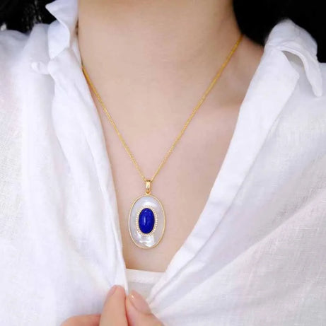 Designer new artificial fritillary lapis lazuli necklace vintage pearl earrings for women high quality silver jewelry sets - Charlie Dolly
