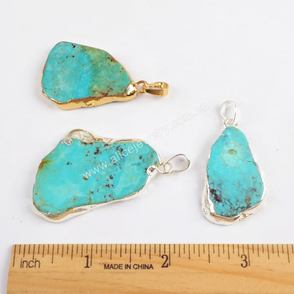 Unique Irregular Natural Turquoise Slice Pendant Golden/Silver Color Charm For Women Boho Jewelry Accessories DIY Necklace