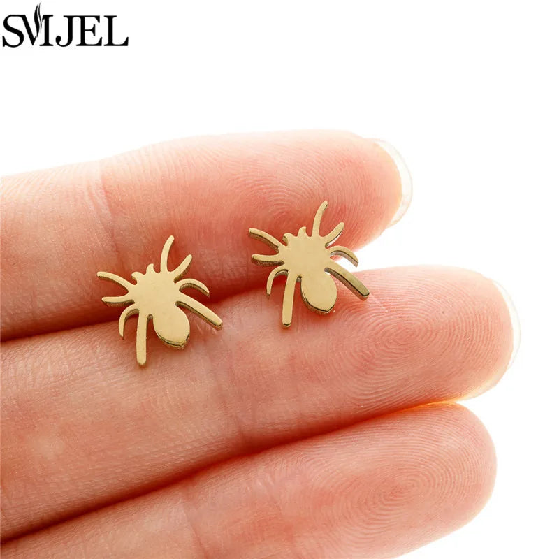 Punk Black Spider Stainless Steel Stud Earrings for Women Men Personality Spider Web Earings Halloween Piercing Jewelry 2024 - Charlie Dolly
