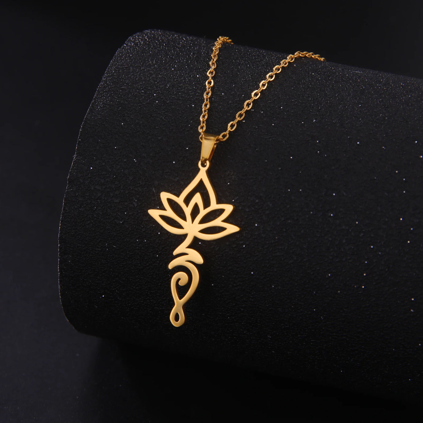 Lotus & Unalome Chakra Pendant, Stainless Steel Sacred Path Necklace