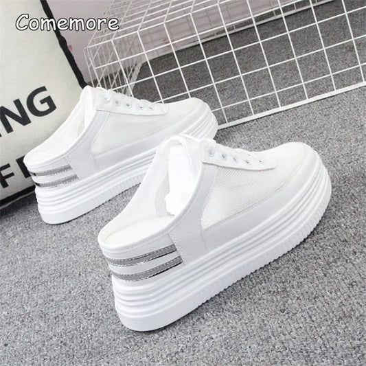 Comemore Women's Summer Sneakers Slippers Hollow Breathable Thick Bottom Half Slippers Platform Wedge Heel Shoes Slides Women 39 - Charlie Dolly