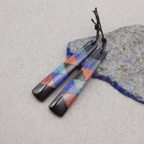 Natural Stone Lapis Lazuli Apatite Obsidian Earring Bead,Fashion Jewelry Intarsia Earrings For Women 50x10x4mm 7g - Charlie Dolly