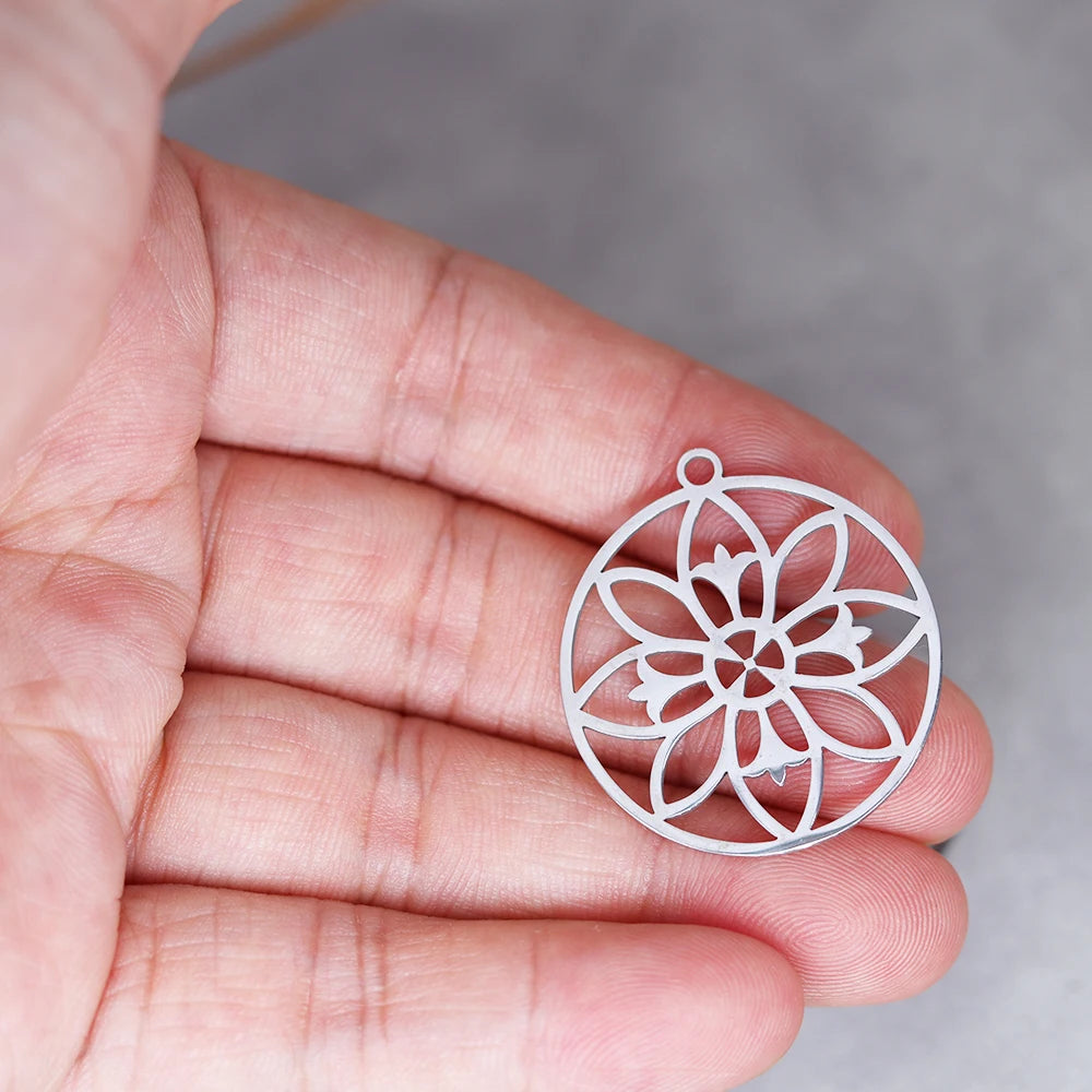 3pcs Exquiaite Amulet Moon Lotus Flower Charms DIY Craft Earrings Necklace Jewelry Making Yogo Buddhism Stainless Steel Pendant