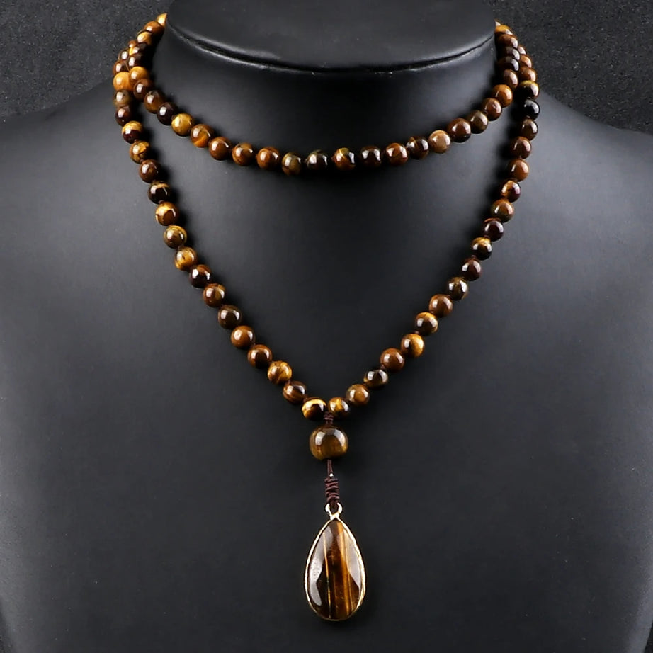 Tiger Eye Knotted 108 Mala Necklace Jewelry