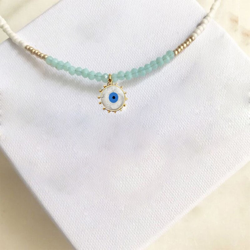 Exquisite Gold-color Eye Pendant Necklace Trend Beaded Streetwear Jewelry New Year Gifts For Women Multiple Color Options Choker - Charlie Dolly