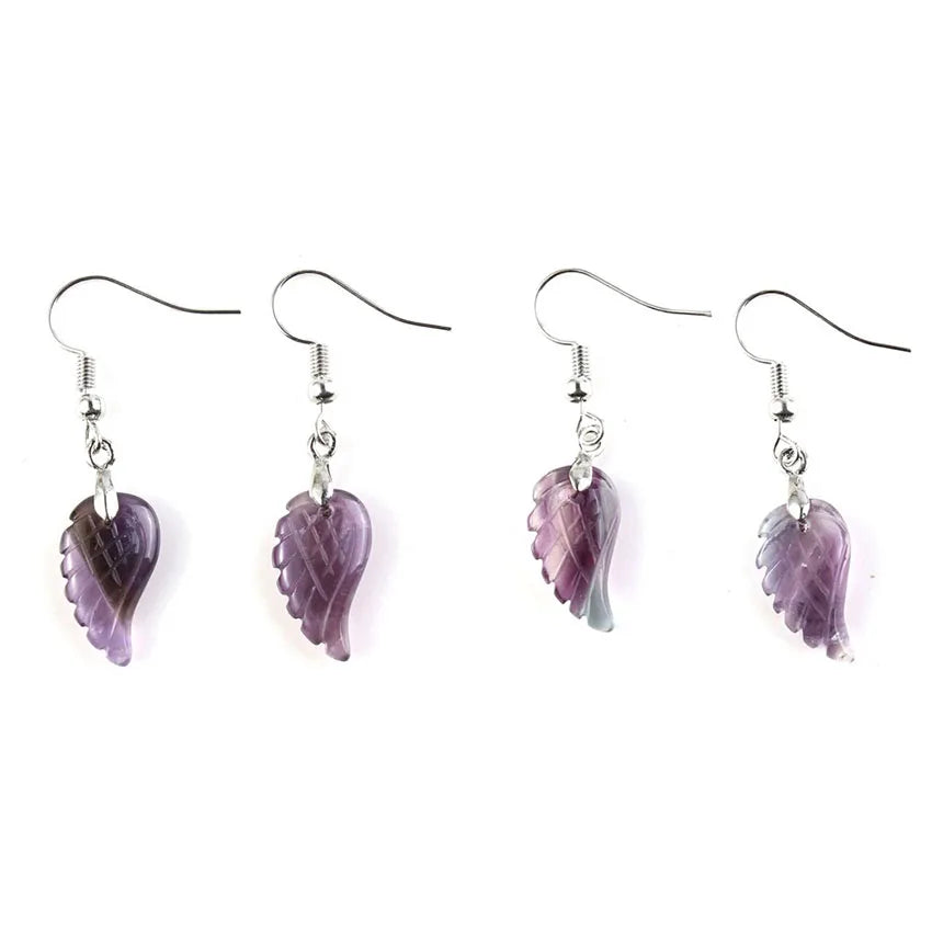 KFT Natural Carved Angel Wings Crystal Quartz Earring Lapis Lazuli Agate Dangle Hook Drop Stone Women Girls Earrings Jewelry