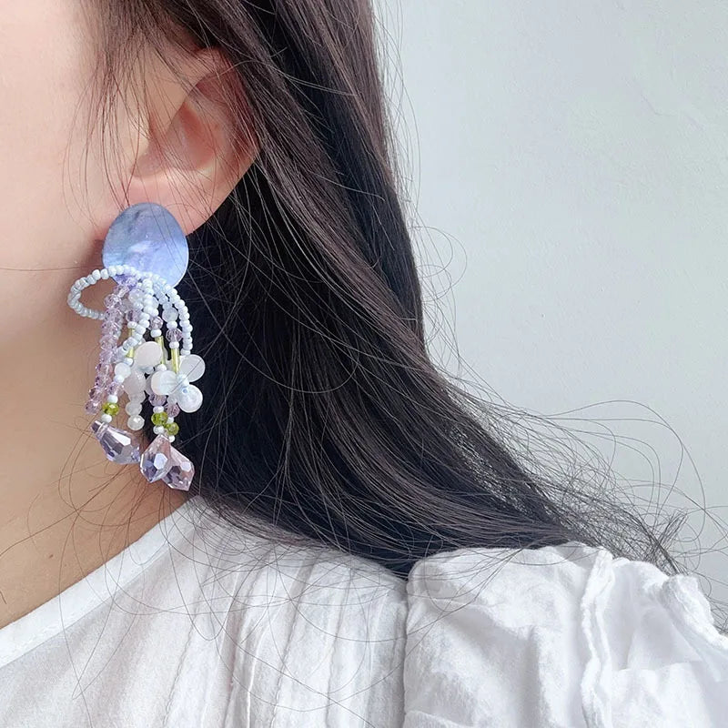 Original Design Exaggerate Flowers Earrings Elegant Floral Tassel Long Earrings Boho Style Earrings Wholesale Custom Packaging