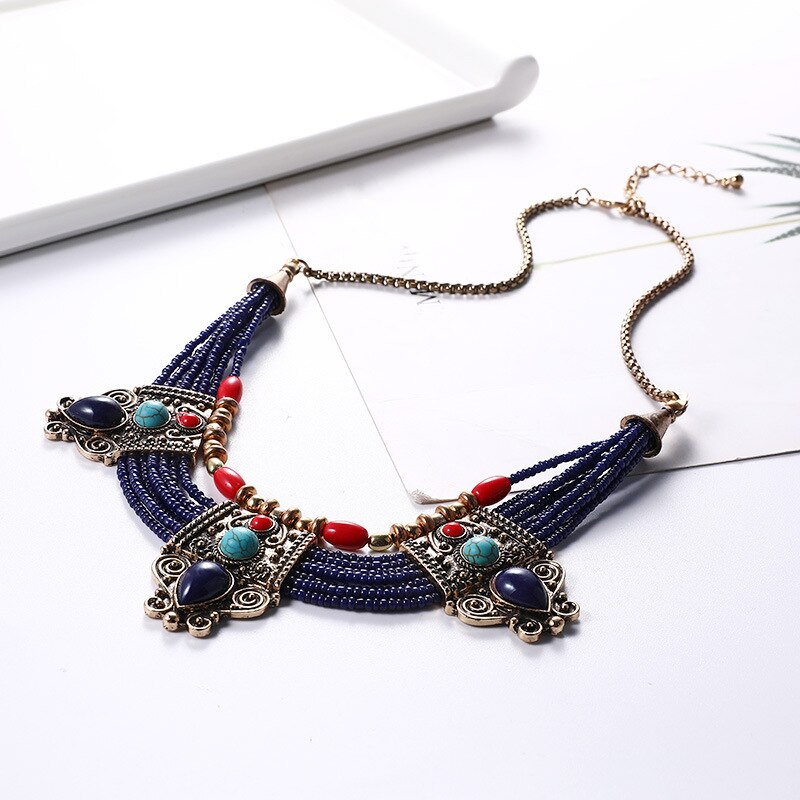 Beads Stone Handwork Choker Necklace For Women Vintage Bohemian Boho Maxi Chunky Pendant Necklace Jewelry - Charlie Dolly