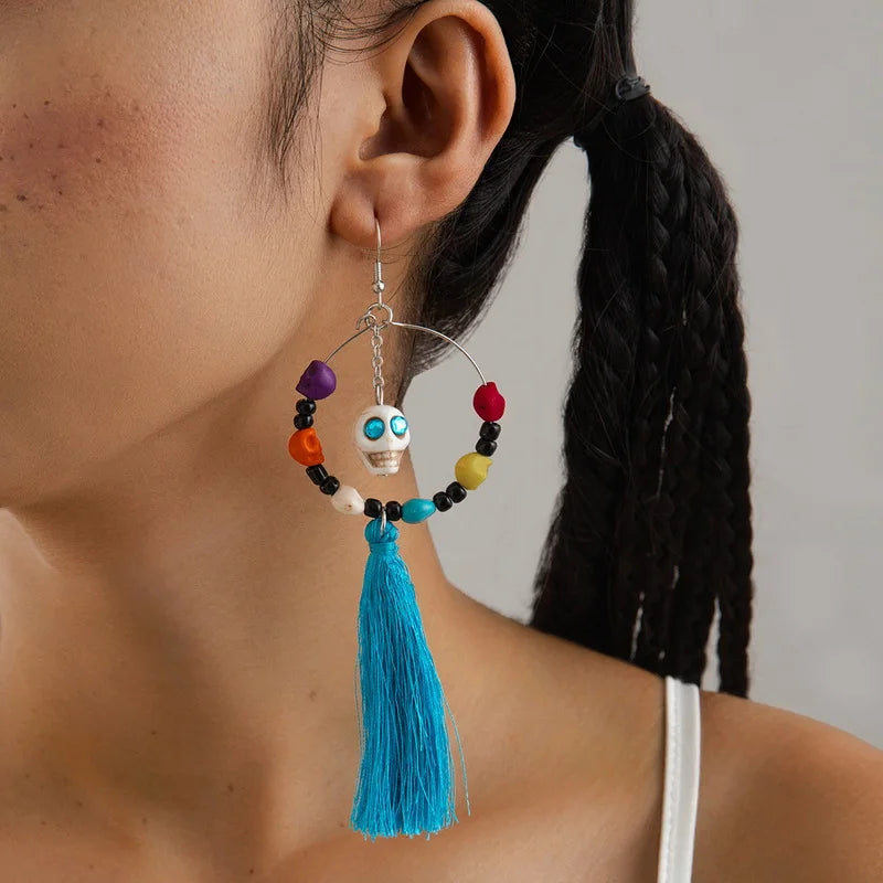 Gothic Punk Halloween Skeleton Dangle Earrings For Women Ethnic Creative Long Tassel Bohemian Fringe Earring Festival Jewelry - Charlie Dolly