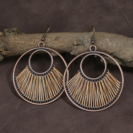 Wooden Bead Flower Leaf Long Tassel Earrings Jewelry