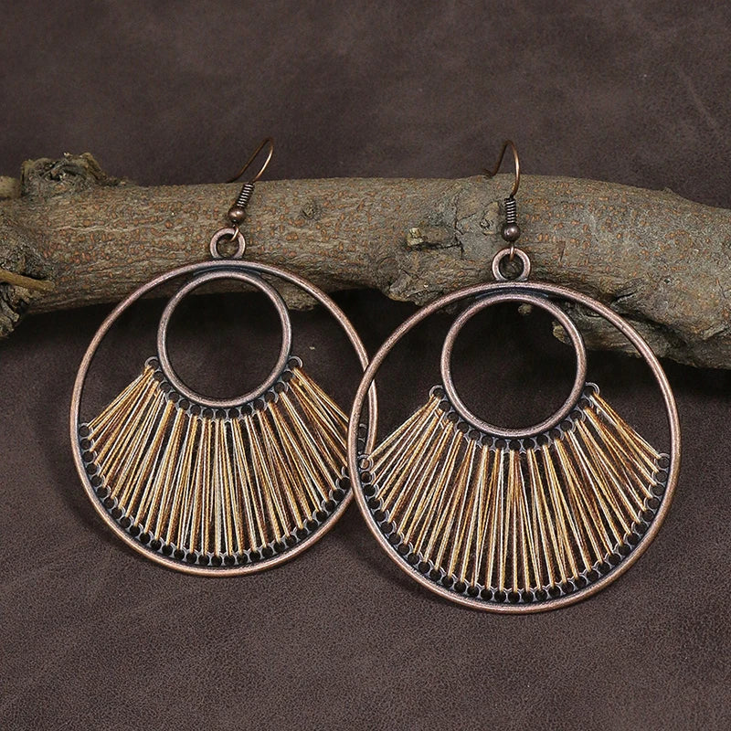 Ethnic Vintage Bohemian Drop Danlge Women's Earrings Bead Wooden Tassel Round Geometric Flower Leaf Long Boho Earrings Jewelry