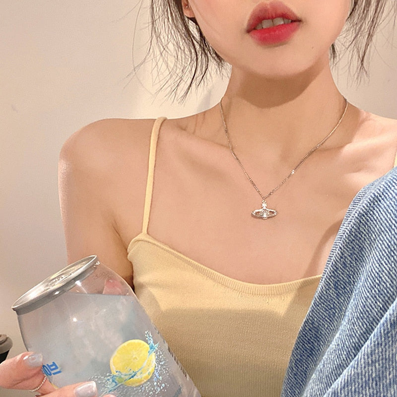 Gold Color Necklace Artificial Chokers Necklace Woman Planet Bridal Wedding Necklaces Link Chain Pendant Girls Jewelry - Charlie Dolly