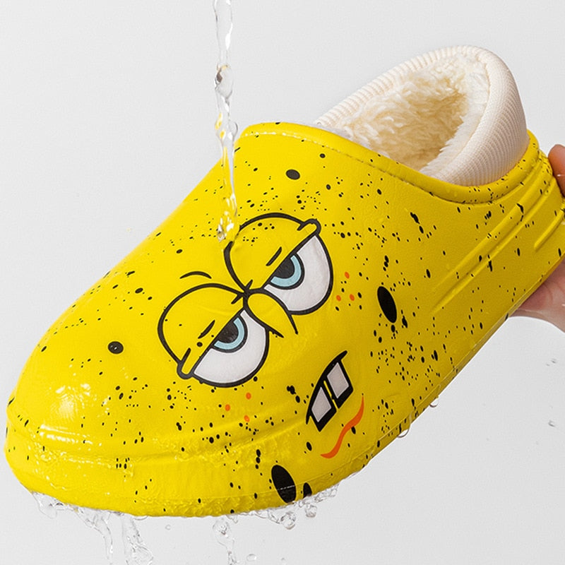 Waterproof winter plush shoes slippers Women EVA cartoon print fleece wram cotton shoes Couples outdoor flats men fuzzy slides - Charlie Dolly