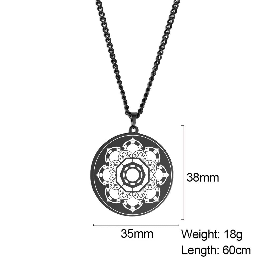 LIKGREAT Lotus Flower Chakra Mandala Pendant Necklace Stainless Steel Women Men Buddhism Hinduism Meditation Spiritual Jewelry
