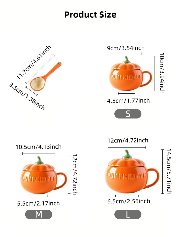 300/450ML Halloween Pumpkin Shaped Ceramic Cup With Spoon Kawaii Soup Mug With Lid  Oatmeal Cup Creative Water Cup - Charlie Dolly