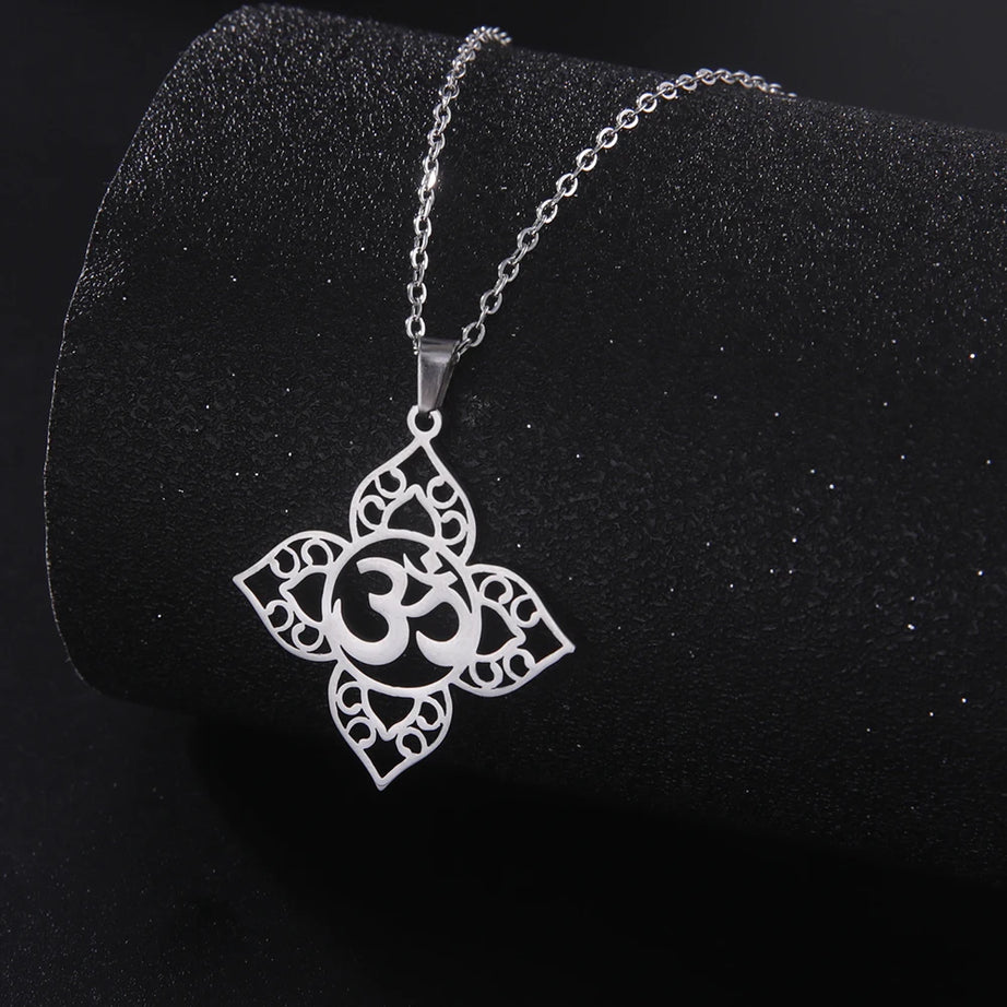 Lotus Mandala OM Symbol Spiritual Amulet Necklace